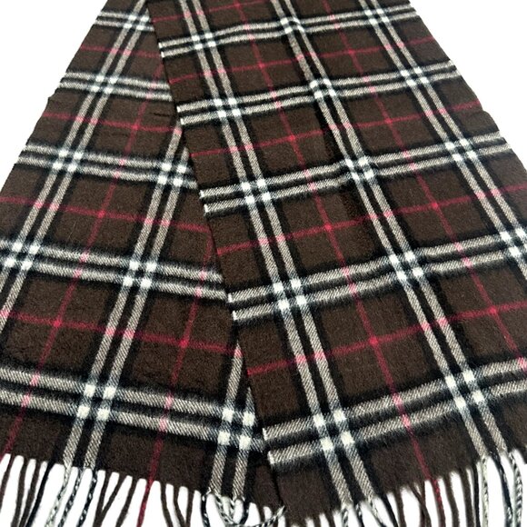 Burberrys Vintage Check Scarf Brown 100% Cashmere Unisex Scarf Made In England - Picture 2 of 7